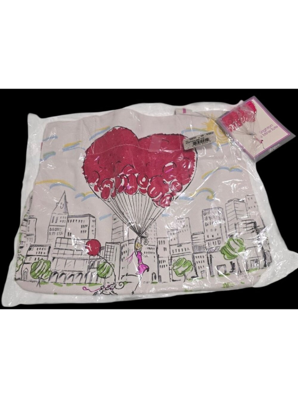 NWT Brighton B Mine Tote Bag With Heart Balloon Design Hand-Printed Canvas READ - Picture 1 of 6